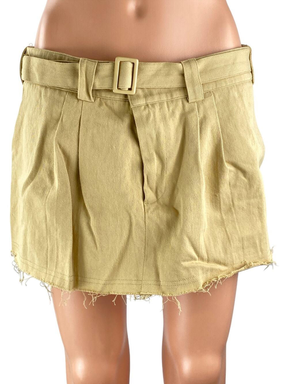 Lioness Women's Tan Belted Mid Waist Pleated Cutoff A Line Mini Skirt Size M